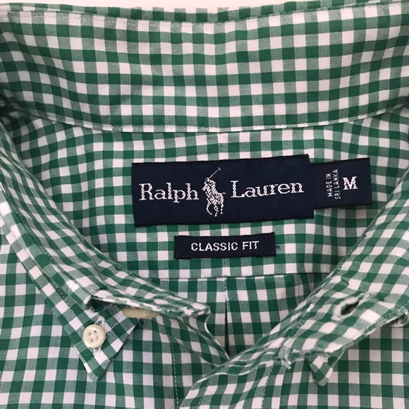 SOLD Men's Ralph Lauren Polo green & white shirt M - Picture 3 of 4